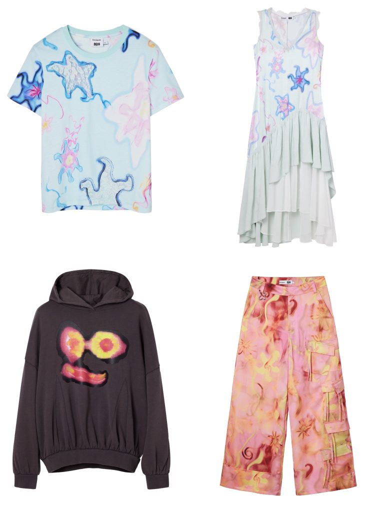 4 capi della collezione Metarmophosister di Desigual e Collina Strada.