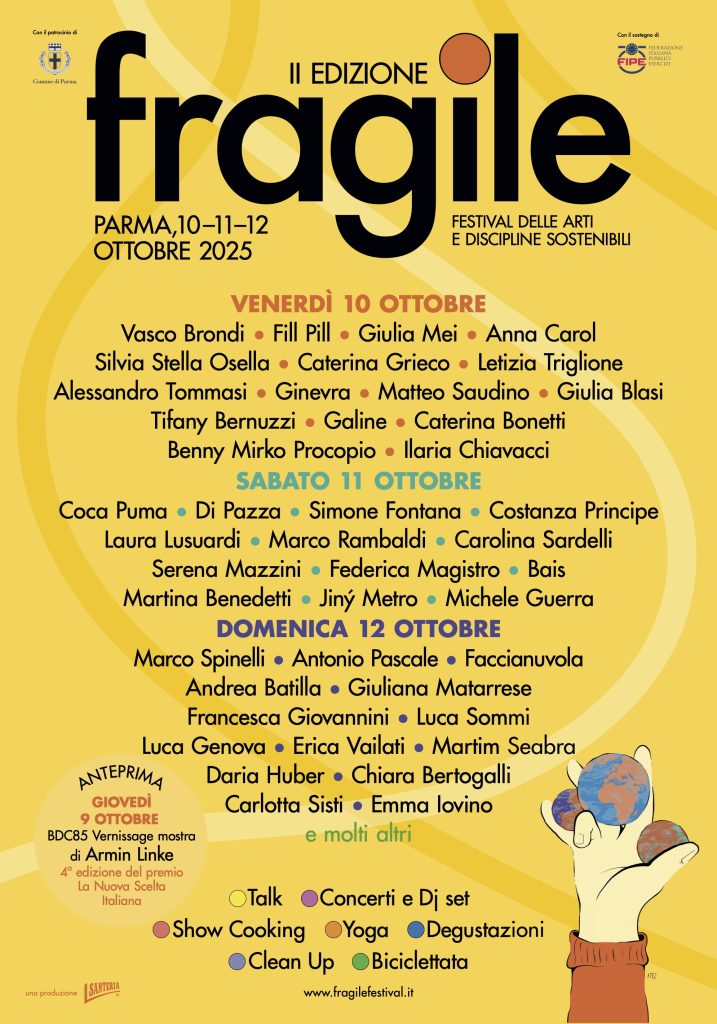 Programma della seconda edizione del Fragile Festival che si terrà a Parma tra il 10 al 12 ottobre del 2025.