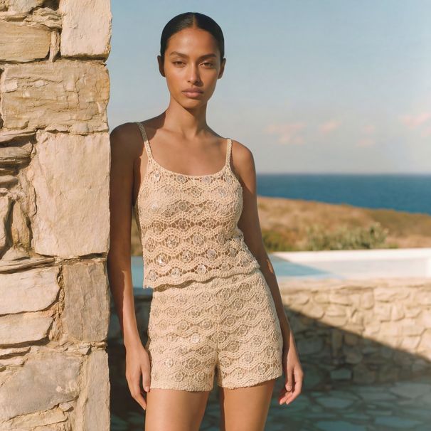 Completo a due pezzi color sabbia