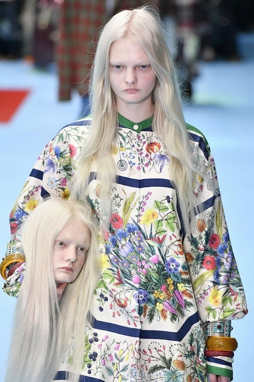 Sfilata Gucci Cyborg, volto strano, Alessandro Michele