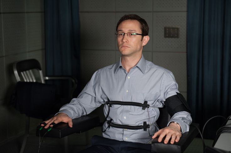Edward Snowden durante un test della macchina della verità nel film Snowden di Oliver Stone.
