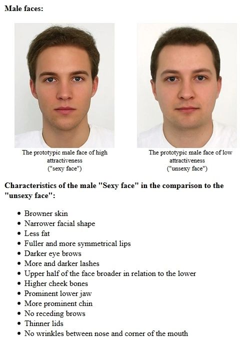 Grafico comparativo tra due volti maschili associati a “alta” e “bassa” attrattività secondo gli standard estetici diffusi nelle community looksmaxing online.