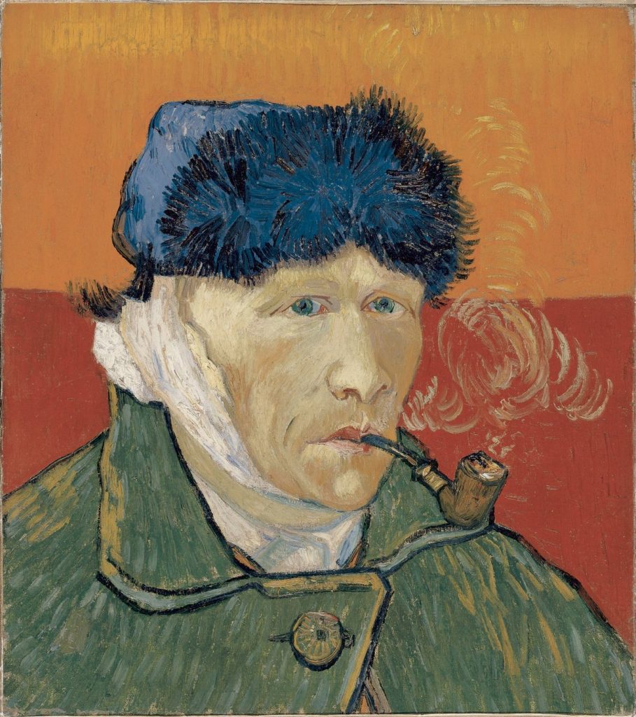 Autoritratto con orecchio bendato e pipa di Vincent van Gogh nella mostra Gustave Fayet alla Fondation Louis Vuitton